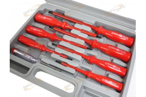 7PC INSULATED SCREWDRIVER & MAINS TESTER HAND TOOL SET w/CASE